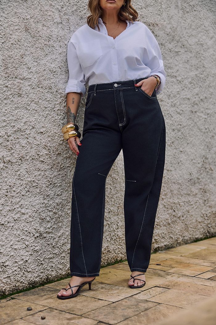 Calça Jeans Reta Plus Size Isabella Black