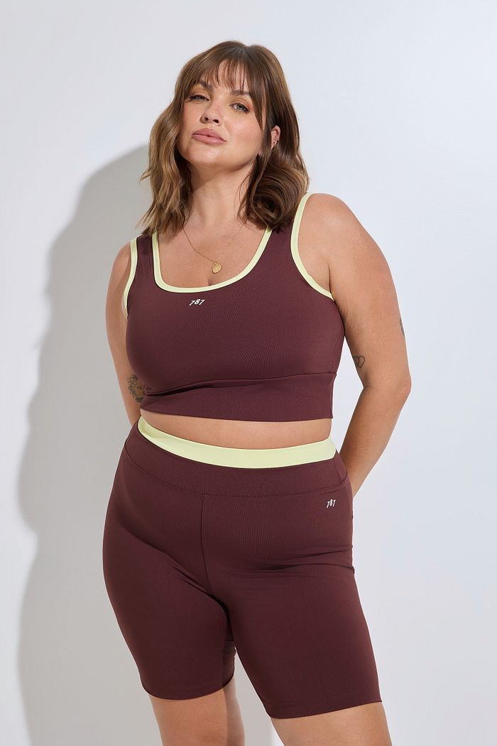 Bermuda Ftiness Plus Size Duo Marrom e Amarelo