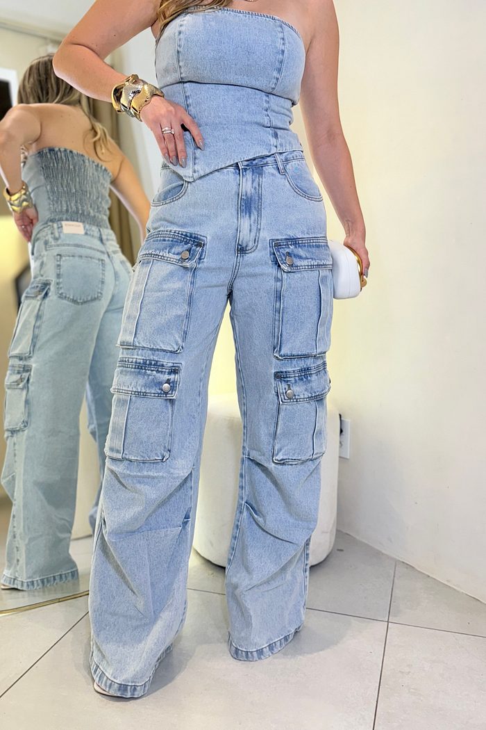 Calça jeans cargo