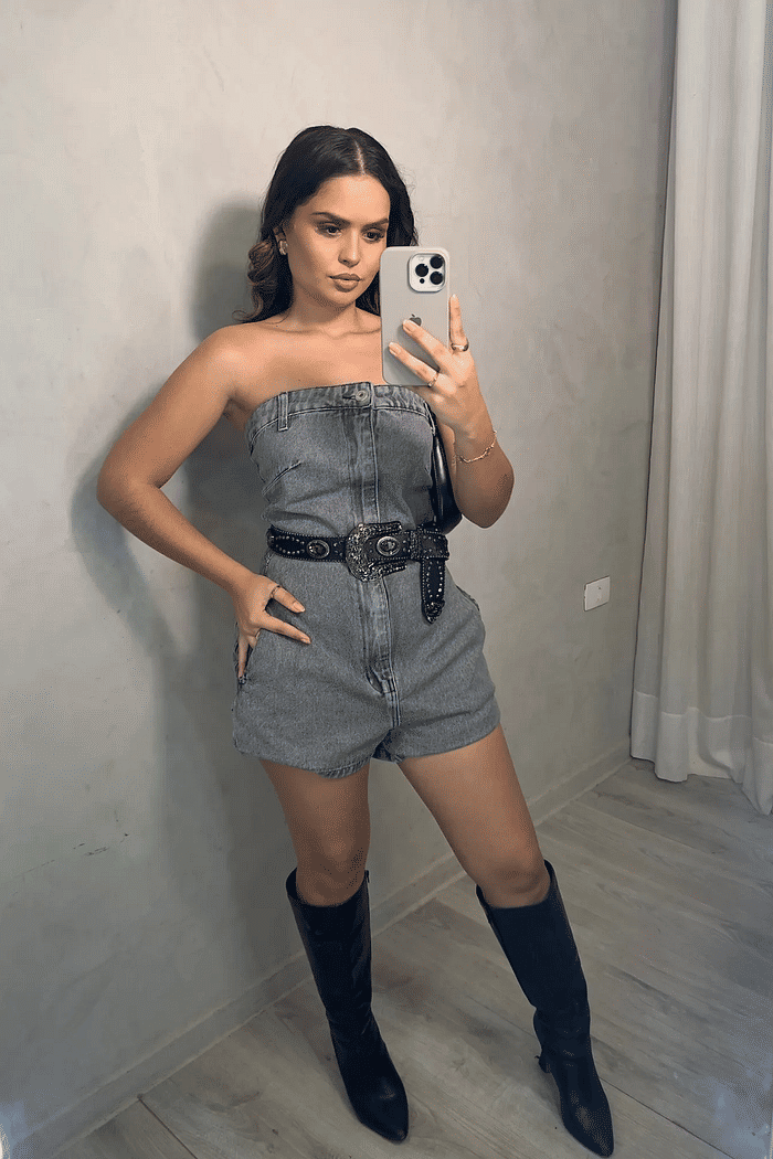 Macaquinho jeans tomara que caia Muria 