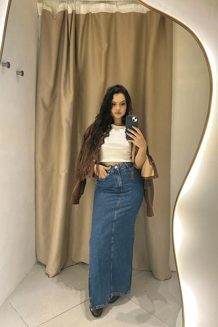 Saia jeans longa Vegas