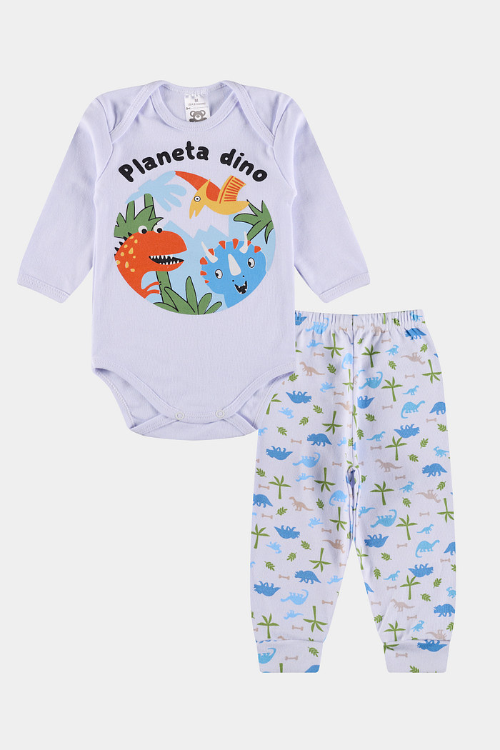 Conjunto Suedine Longo Planeta Dino Branco Stolf