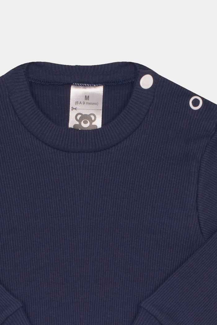 Camiseta Canelada Manga Longa Lisa Marinho Stolf