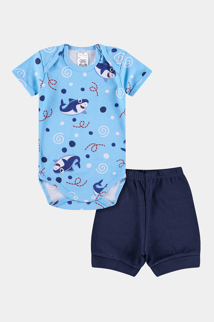 Conjunto Suedine Curto Fundo do Mar Azul Stolf