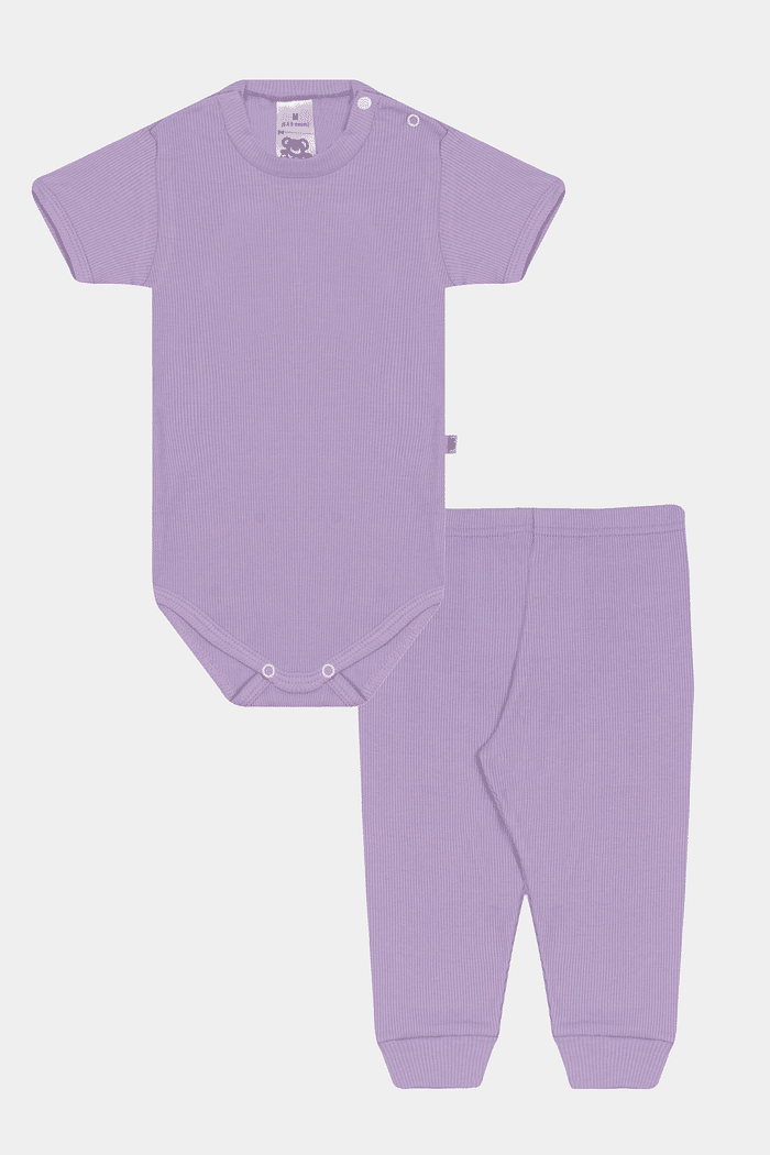 Conjunto Canelado Body Curto e Calça Lavanda Stolf