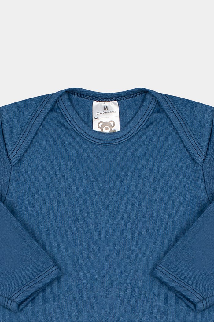 Body Suedine Manga Longa Liso Marinho Stolf