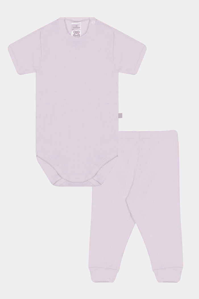 Conjunto Canelado Body Curto e Calça Branco Stolf