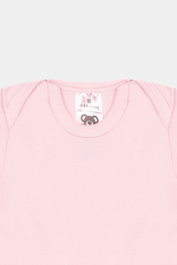 Body Suedine Manga Curta Liso Rosa Bebê Stolf