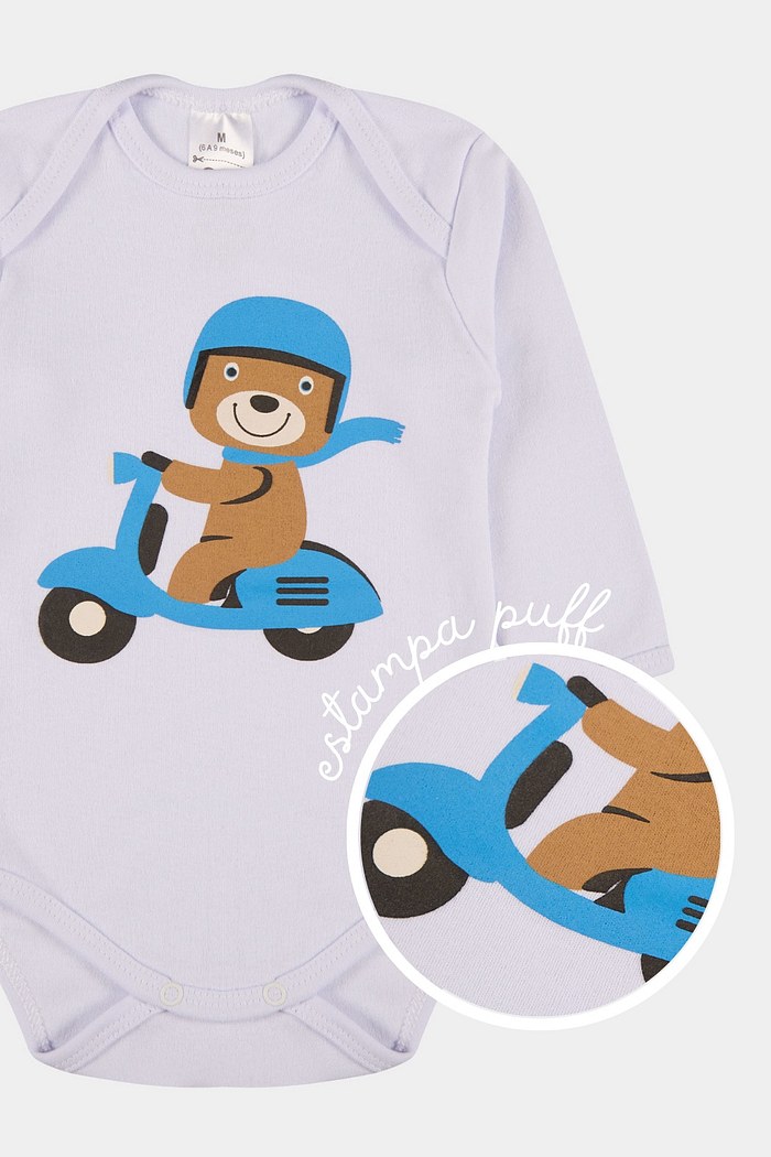 Conjunto Suedine Longo Urso Moto Branco Stolf