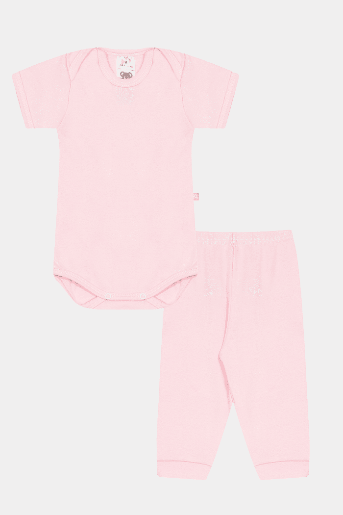 Conjunto Suedine Body Curto e Calça Rosa Bebê Stolf