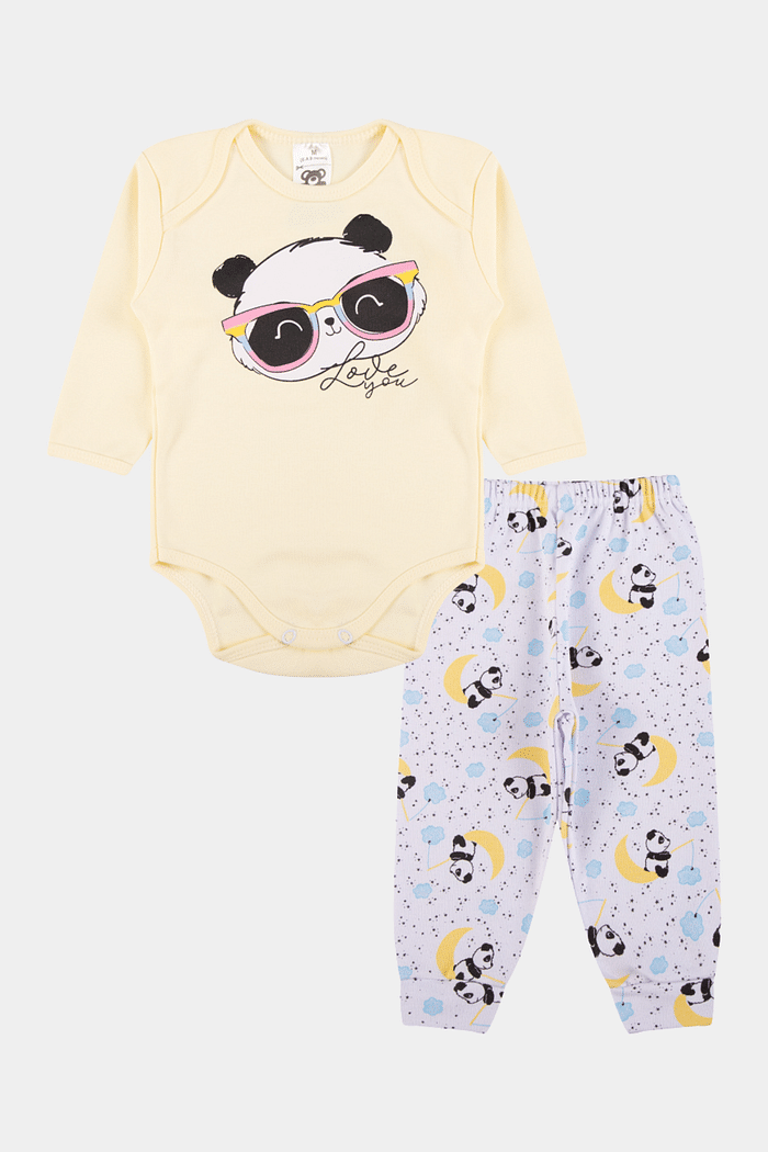 Conjunto Suedine Longo Panda Amarelo Stolf