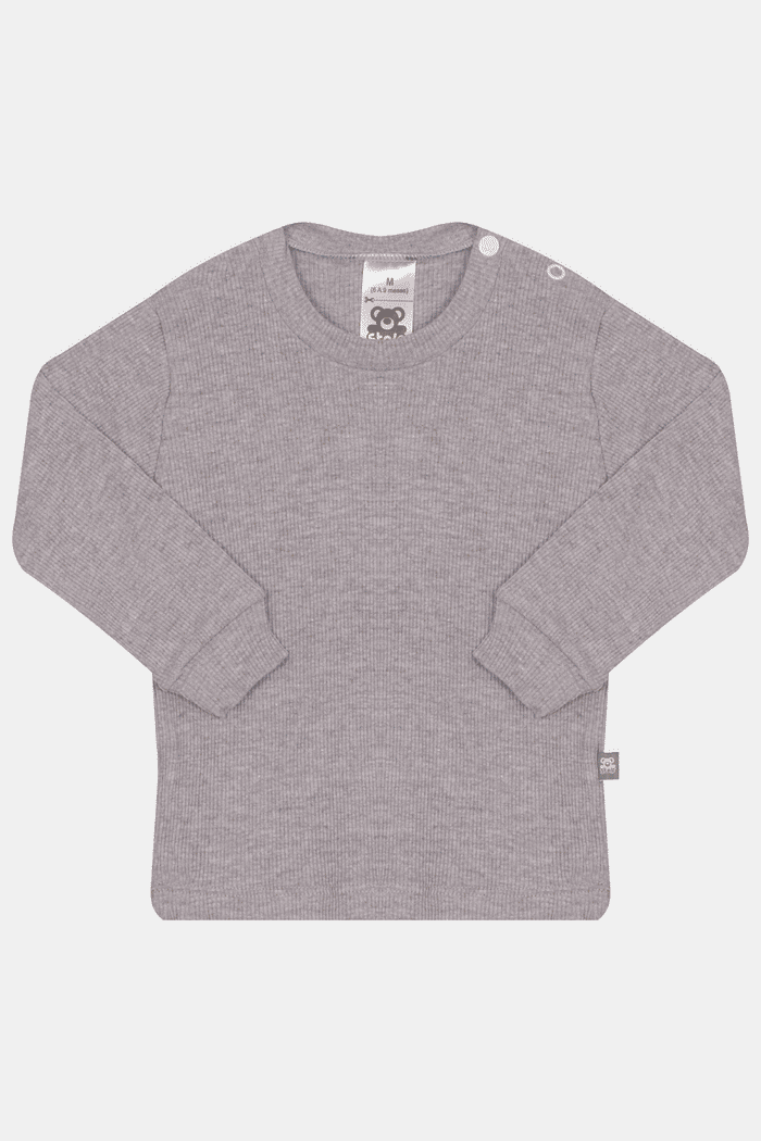 Camiseta Canelada Manga Longa Lisa Mescla Escuro Stolf