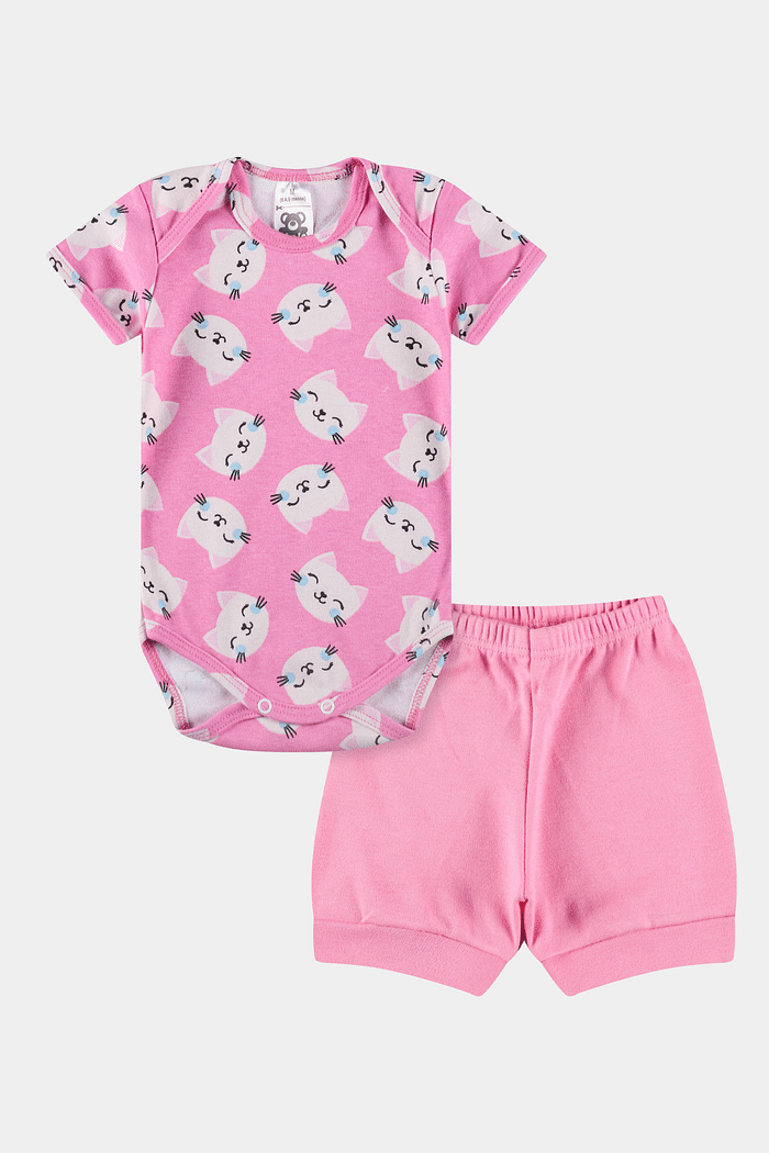 Conjunto Suedine Curto Gatinha Rosa Stolf