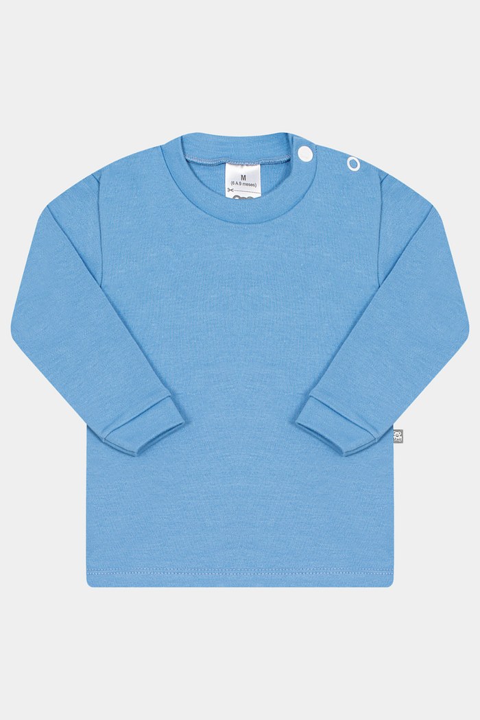 Camiseta Suedine Manga Longa Lisa Azul Médio Stolf