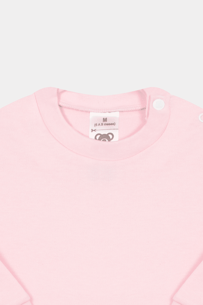 Camiseta Suedine Manga Longa Lisa Rosa Bebê Stolf
