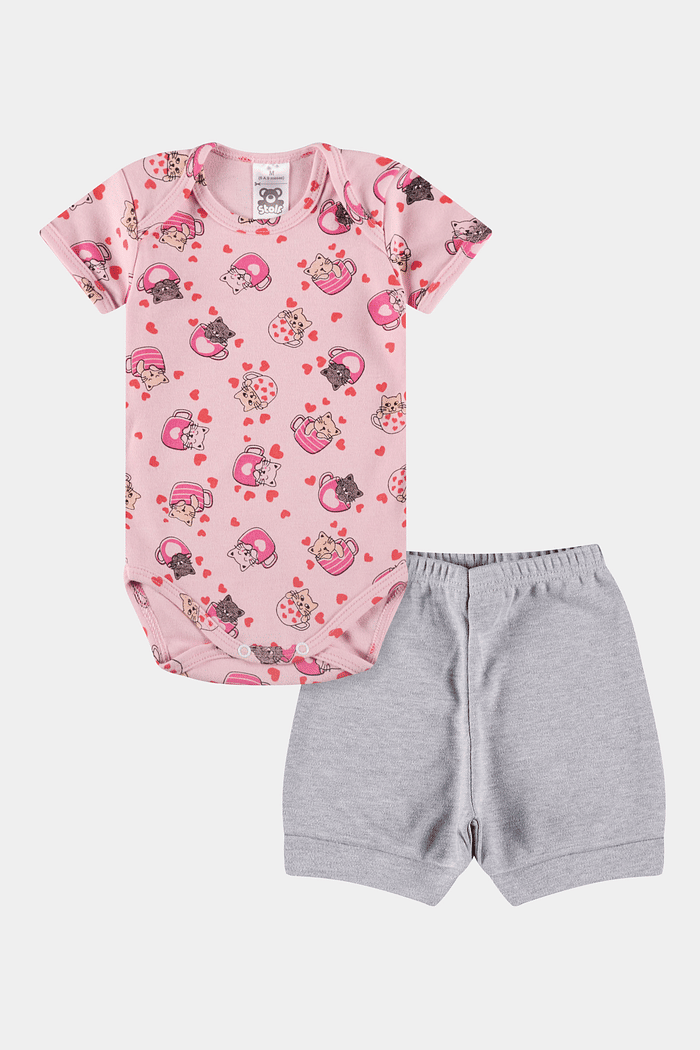 Conjunto Suedine Curto Gatinha Rosa Stolf