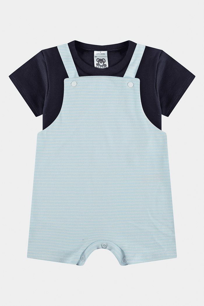 Jardineira Suedine Listrada Azul Stolf