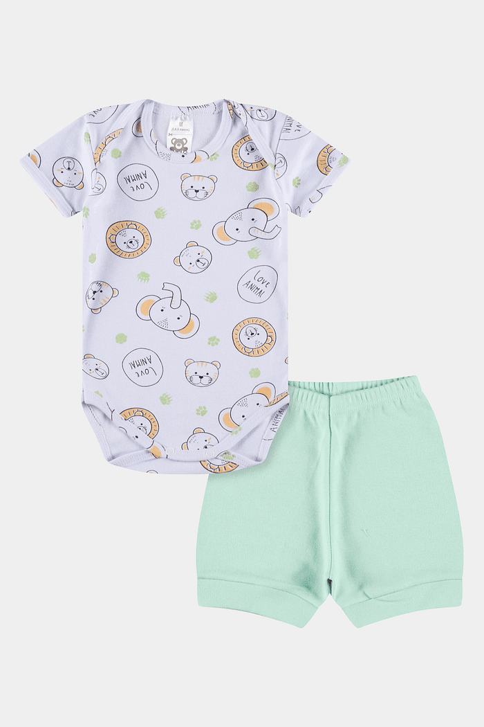 Conjunto Suedine Curto Animais Branco Stolf