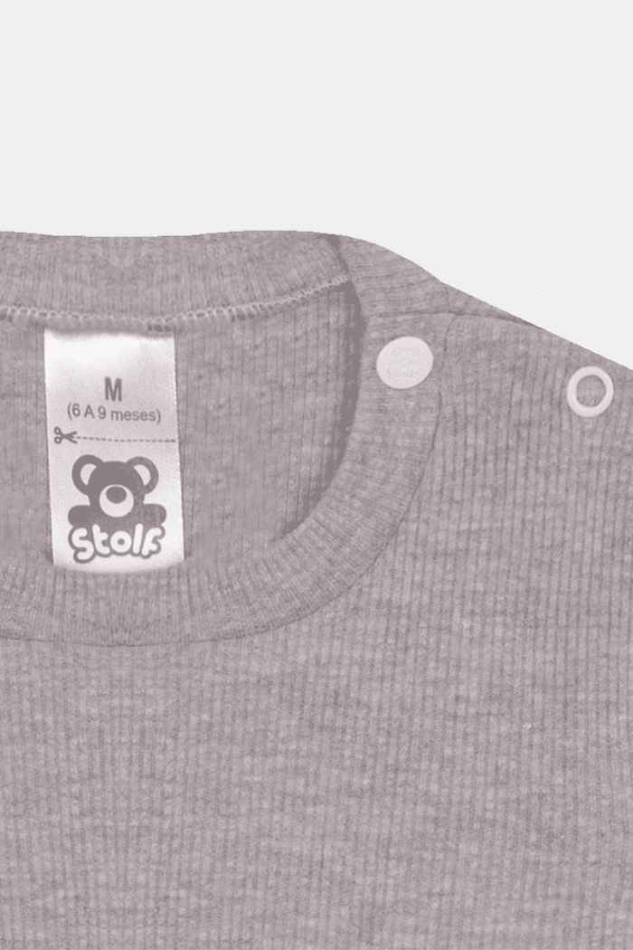 Body Canelado Manga Curta Mescla Escuro Stolf