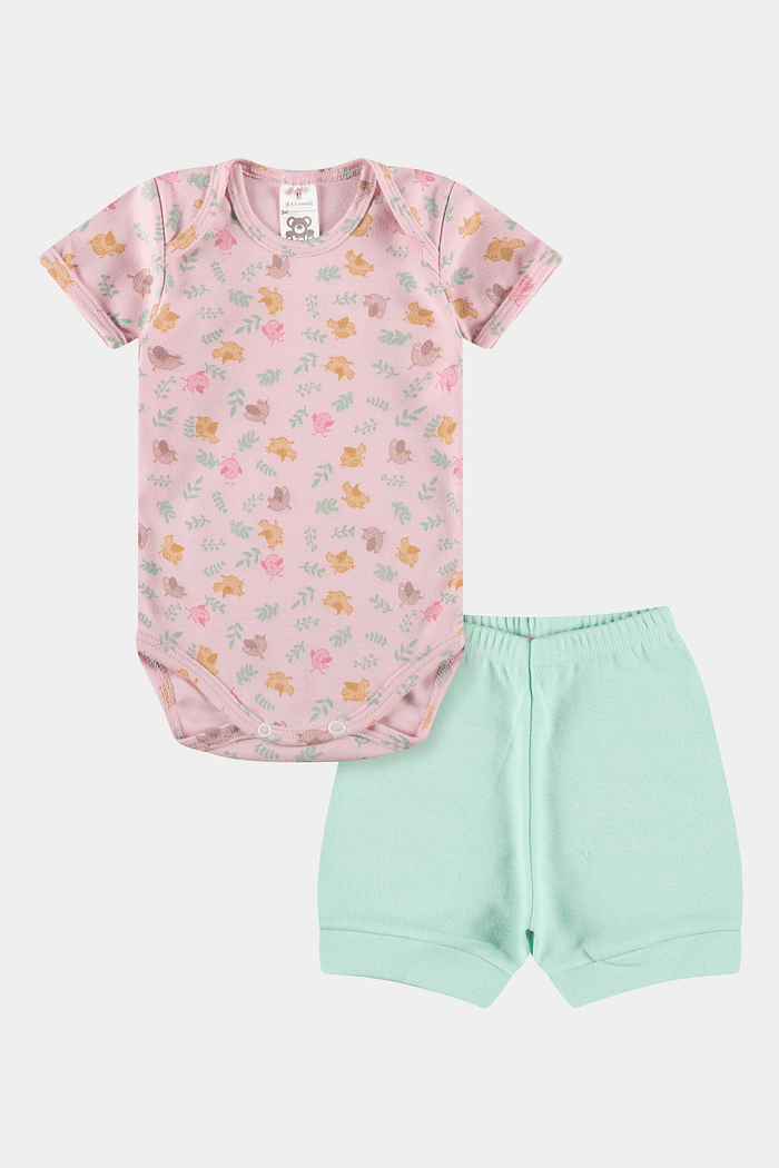 Conjunto Suedine Curto Passarinho Rosa Stolf