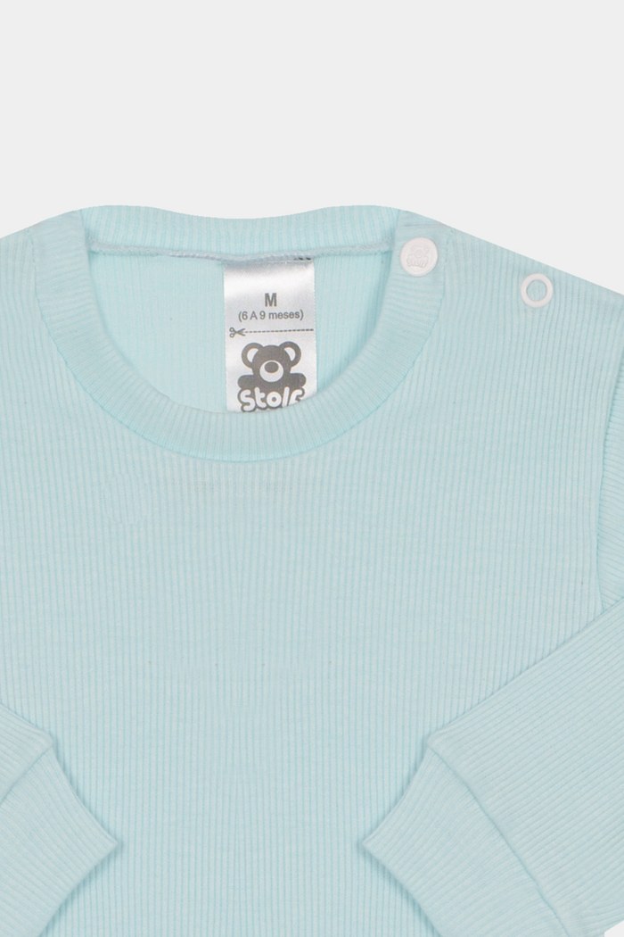 Camiseta Canelada Manga Longa Lisa Acqua Stolf