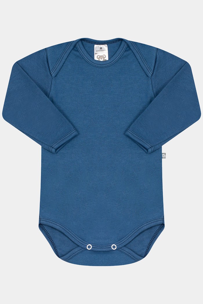 Body Suedine Manga Longa Liso Marinho Stolf