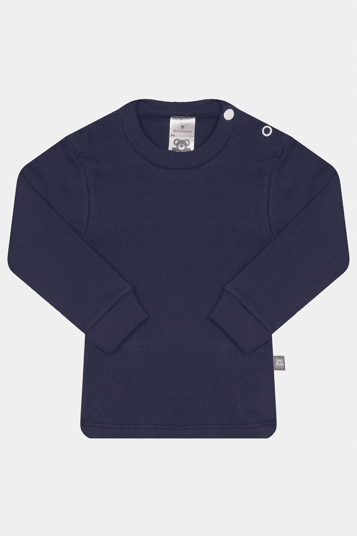 Camiseta Canelada Manga Longa Lisa Marinho Stolf