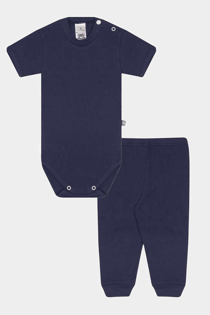 Conjunto Canelado Body Curto e Calça Marinho Stolf