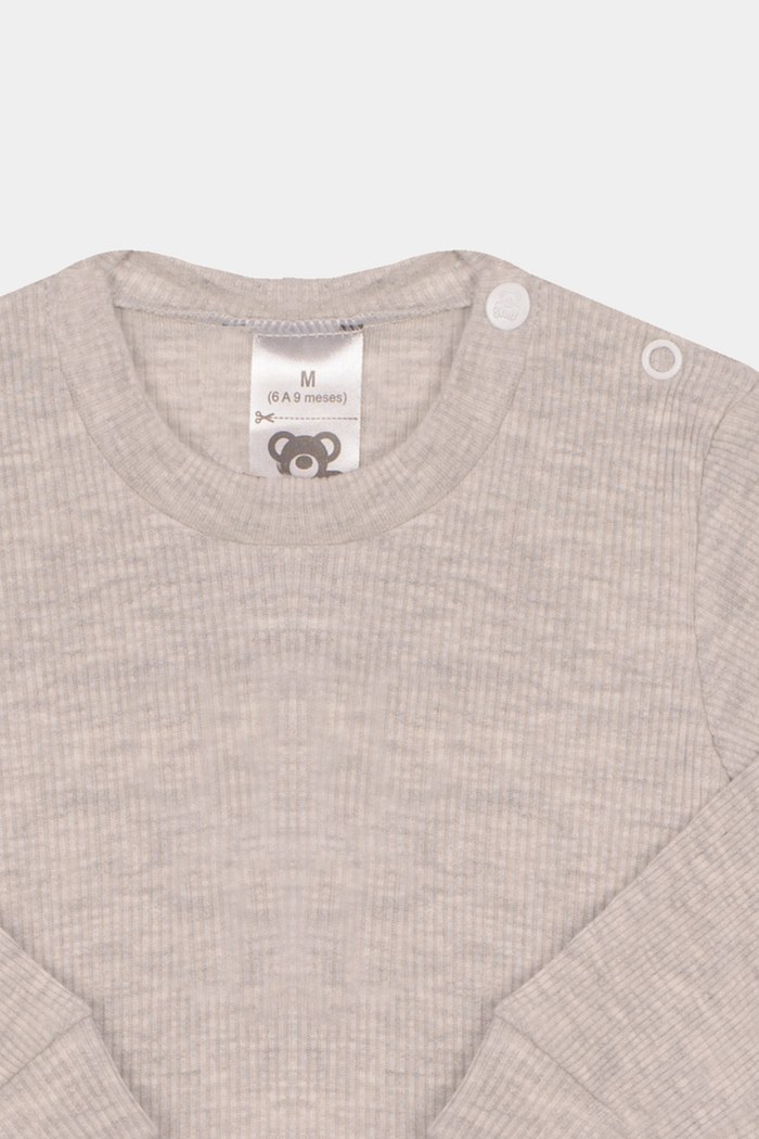 Camiseta Canelada Manga Longa Lisa Mescla Claro Stolf