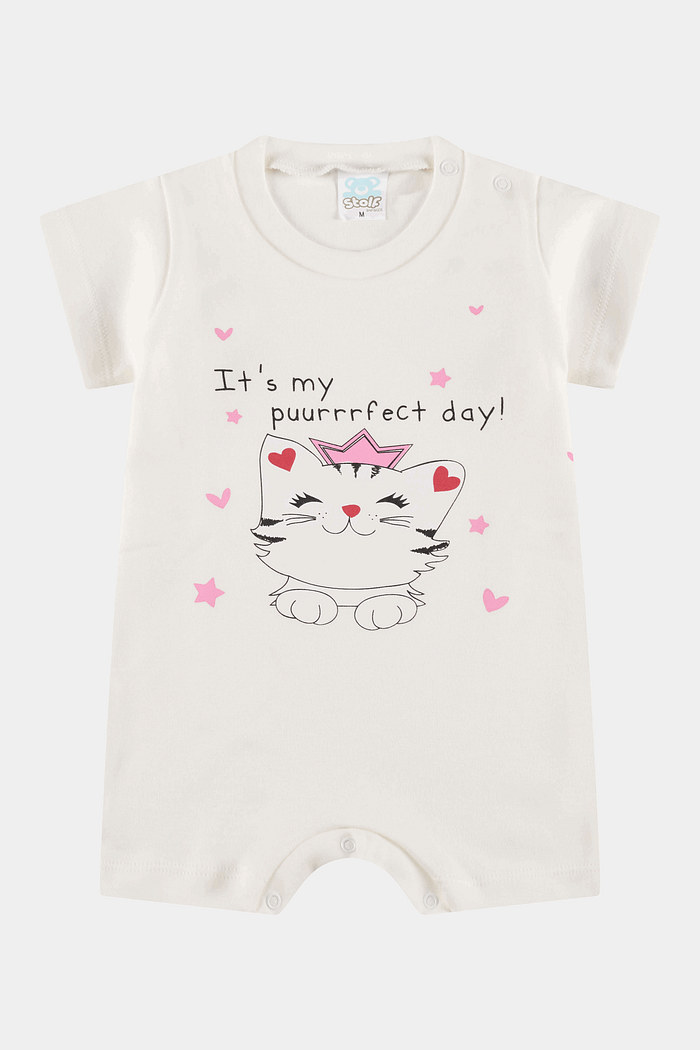 Macacão Algodão Egípcio Curto Gatinha Marfim Stolf