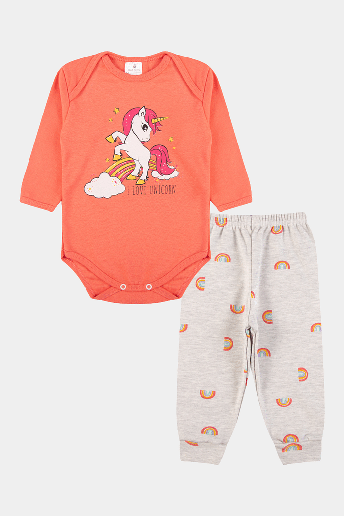 Conjunto Suedine Longo Love Unicorn Coral Stolf