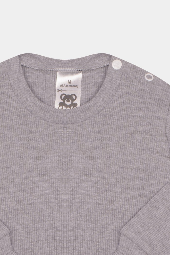 Camiseta Canelada Manga Longa Lisa Mescla Escuro Stolf