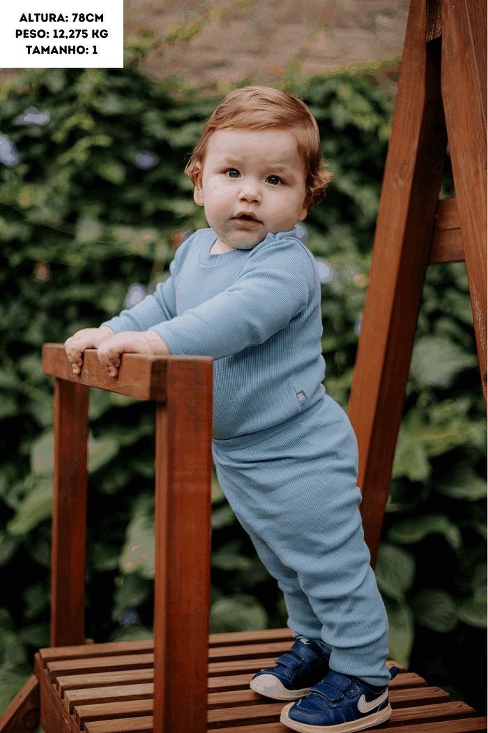 Calça Canelada Lisa Indigo Claro Stolf