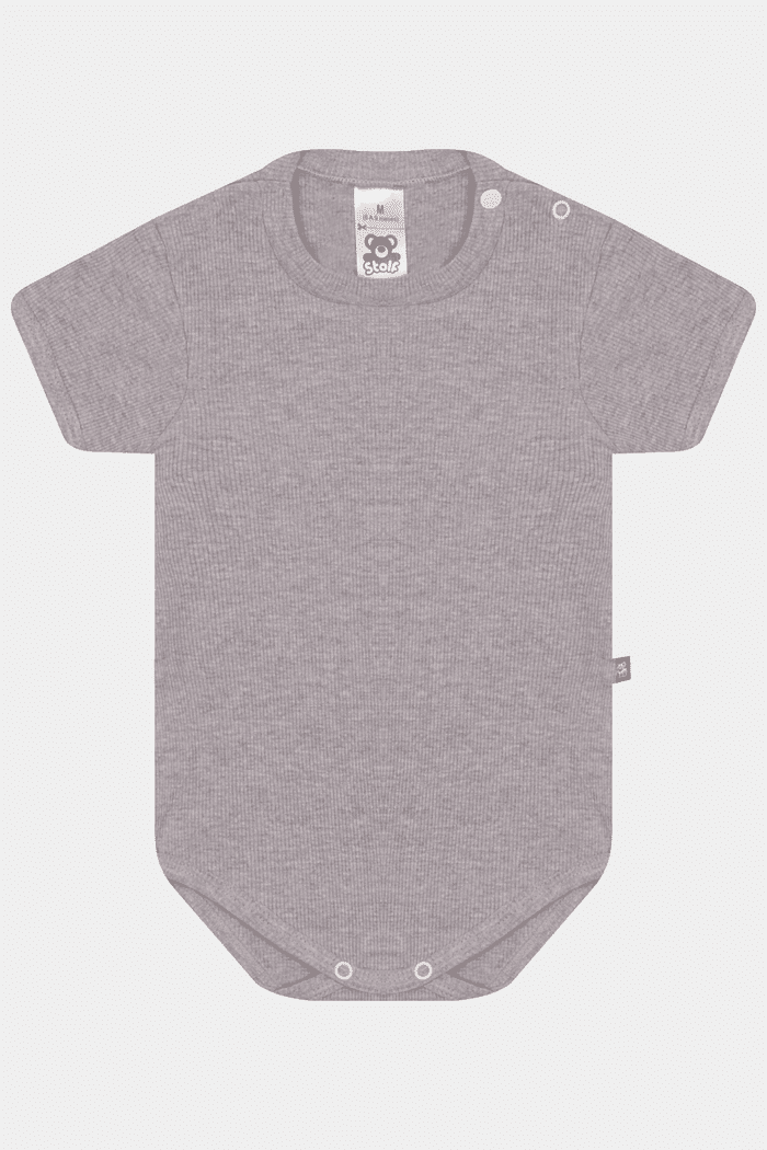 Body Canelado Manga Curta Mescla Escuro Stolf