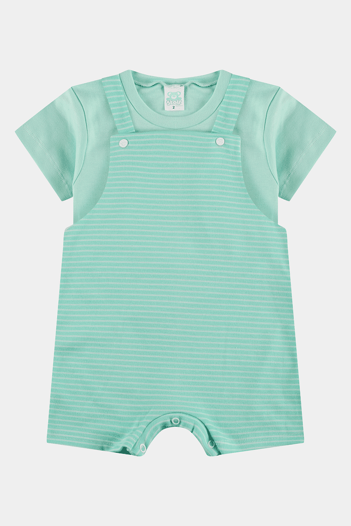 Jardineira Suedine Listrada Verde Stolf