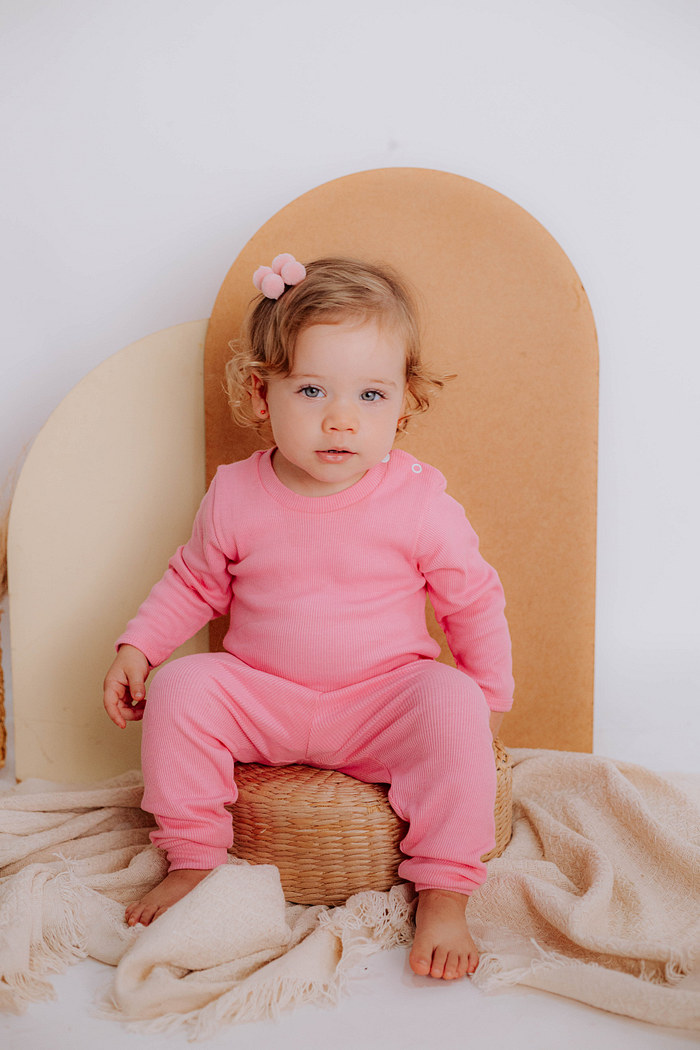 Conjunto Canelado Longo Rosa Chiclete