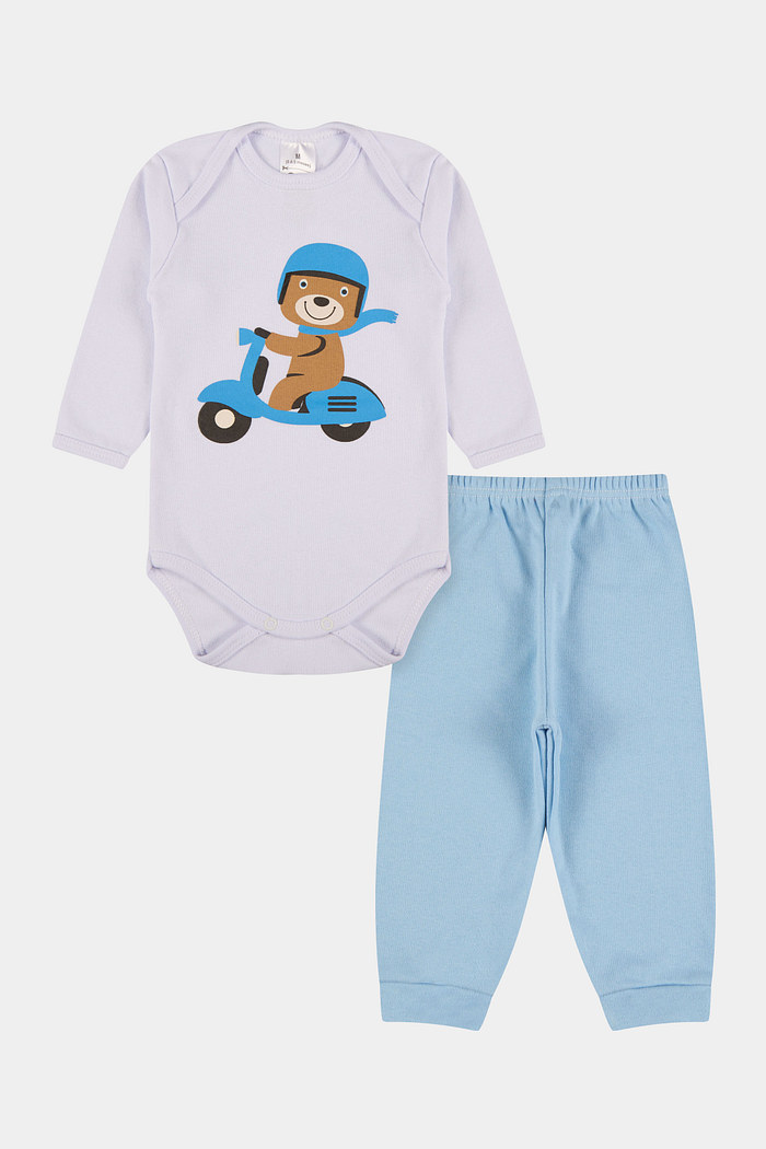 Conjunto Suedine Longo Urso Moto Branco Stolf