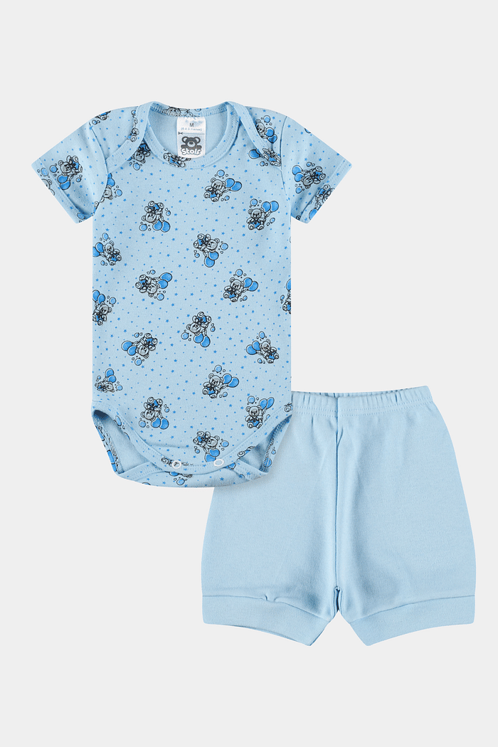 Conjunto Suedine Curto Urso Azul Stolf