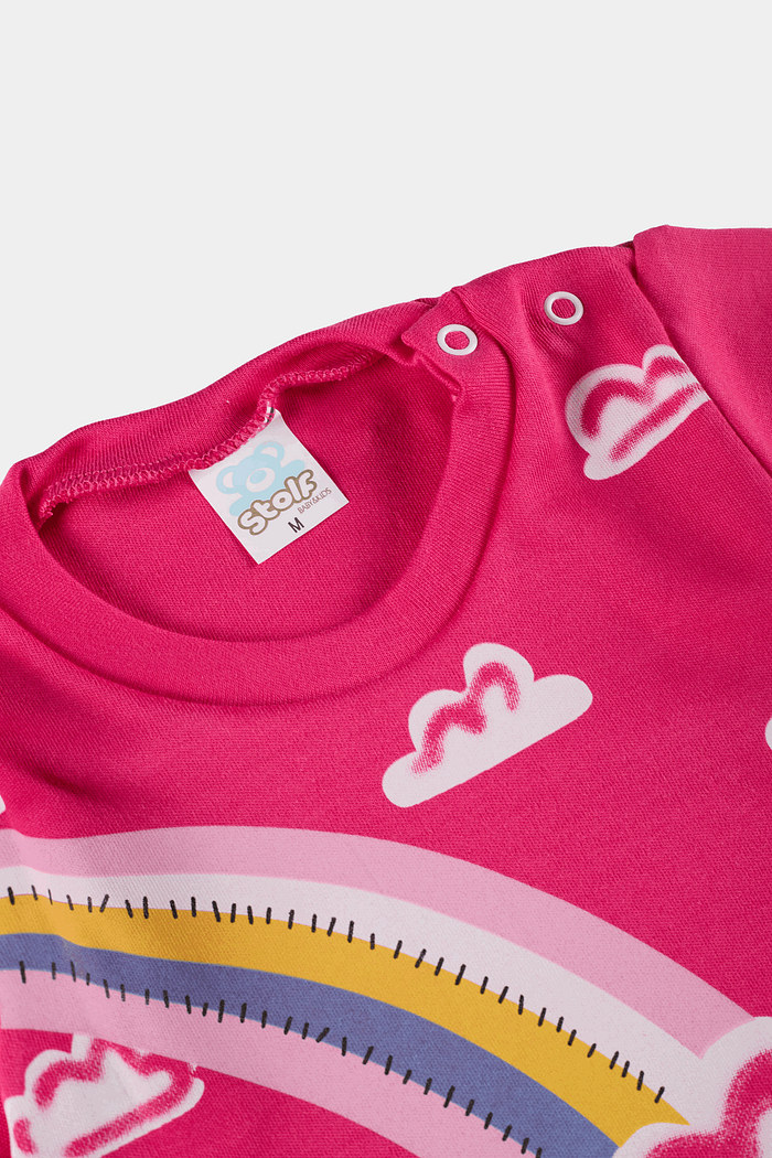 Macacão Algodão Egípcio Curto Nuvens Pink Stolf