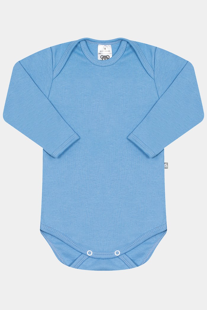Body Suedine Manga Longa Liso Azul Médio Stolf