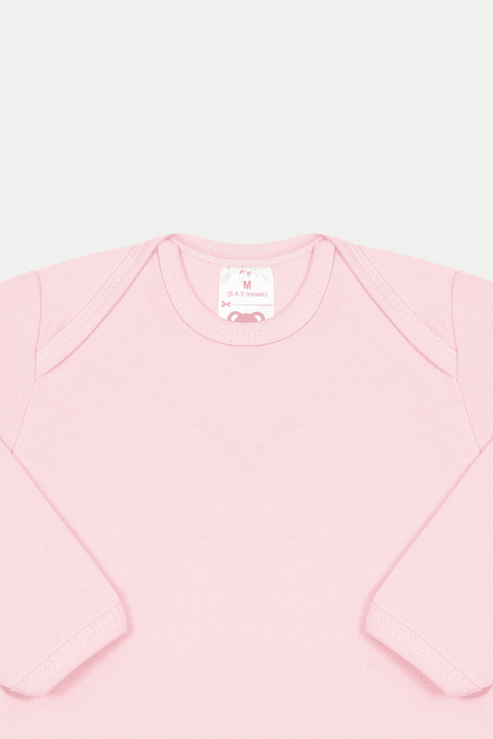 Body Suedine Manga Longa Liso Rosa Bebê Stolf