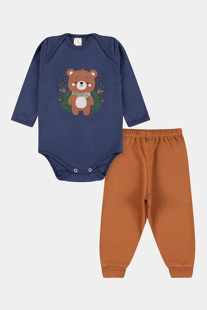 Conjunto Suedine Longo Urso Azul Escuro Stolf