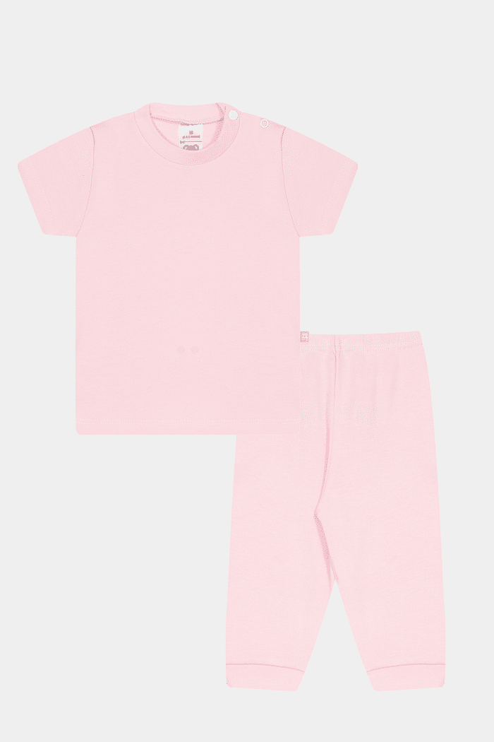 Conjunto Suedine Camiseta Curta e Calça Rosa Bebê Stolf