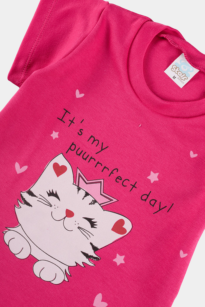 Macacão Algodão Egípcio Curto Gatinha Pink Stolf