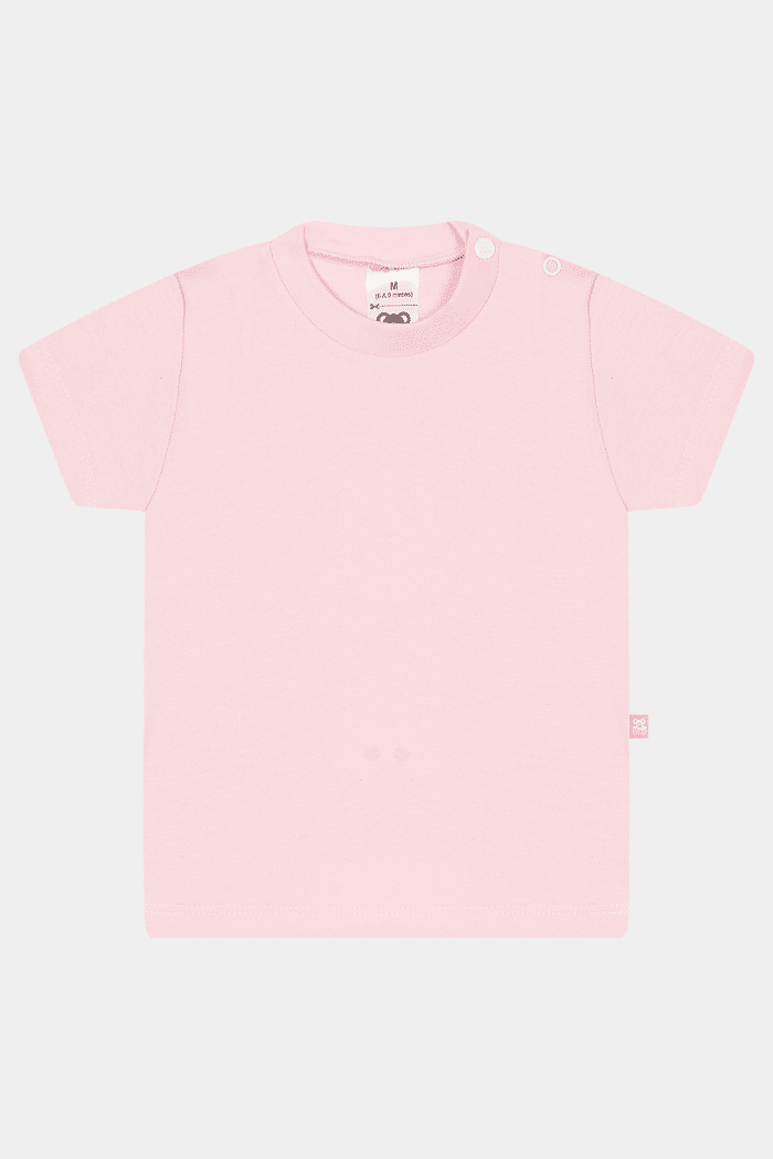 Camiseta Suedine Manga Curta Lisa Rosa Bebê Stolf