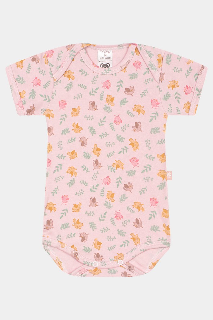 Body Suedine Manga Curta Estampado Passarinho Stolf