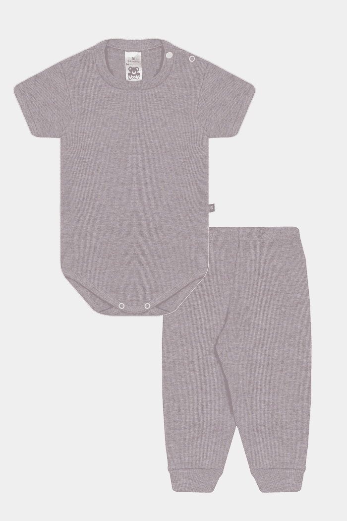 Conjunto Canelado Body Curto e Calça Mescla Escuro Stolf