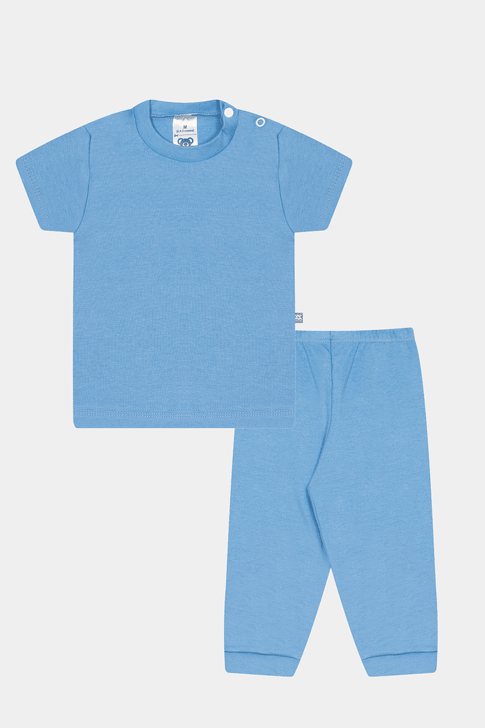 Conjunto Suedine Camiseta Curta e Calça Azul Médio Stolf