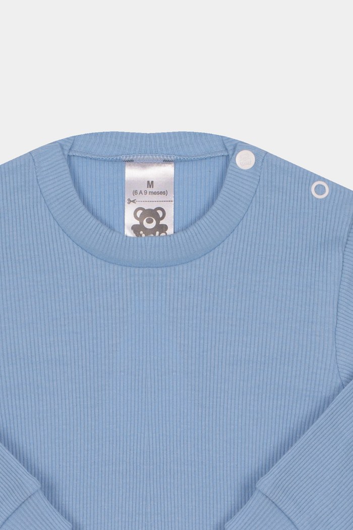 Camiseta Canelada Manga Longa Lisa Indigo Claro Stolf