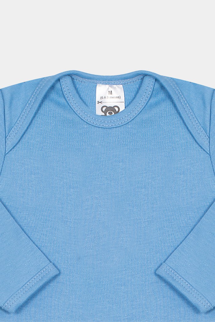 Body Suedine Manga Longa Liso Azul Médio Stolf